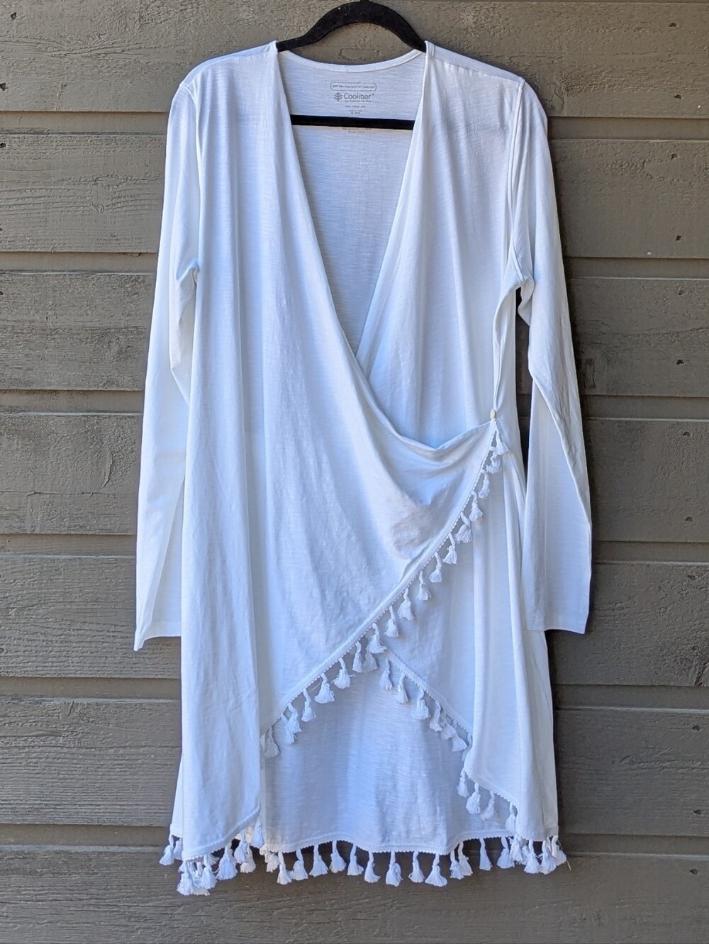 Coolibar White San Clemente Cover Up UPF 50+ Sun Protection Tassels Medium